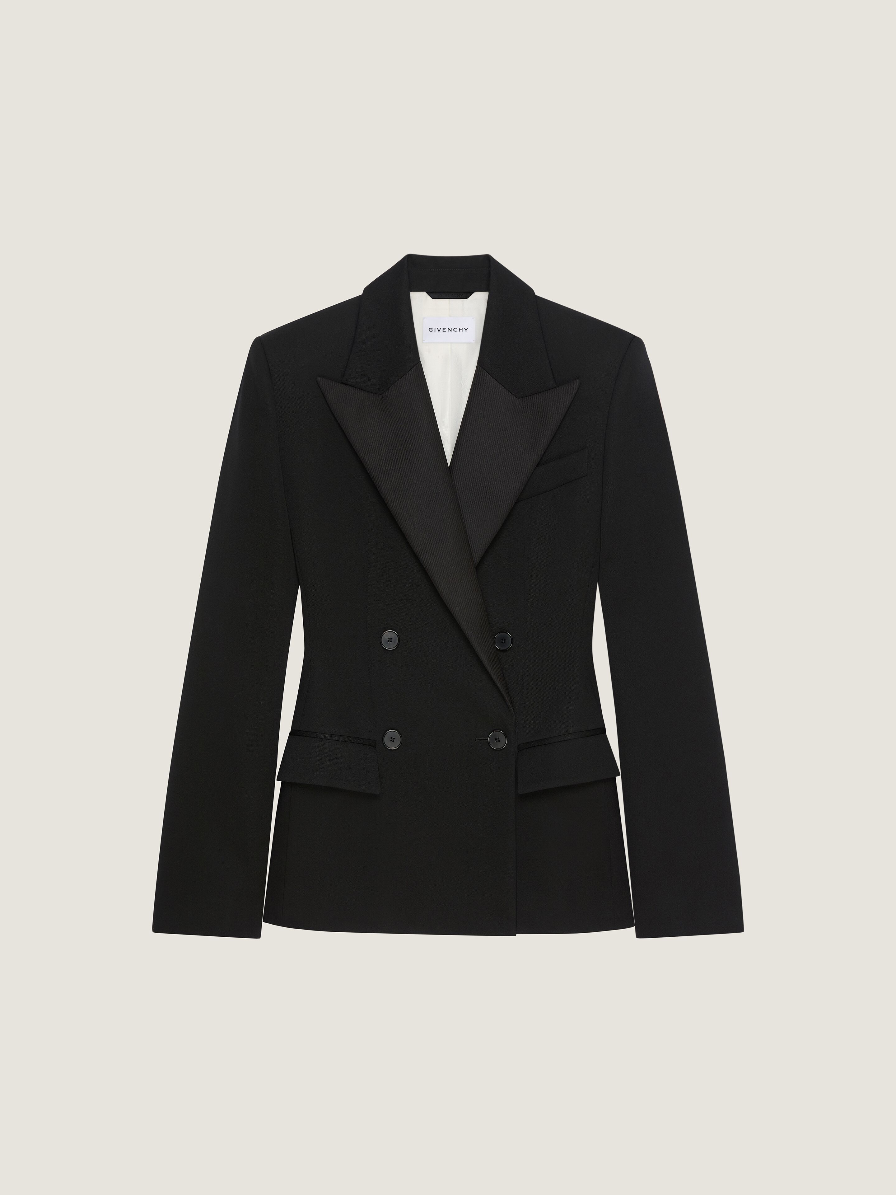 Double breasted tuxedo jacket in wool